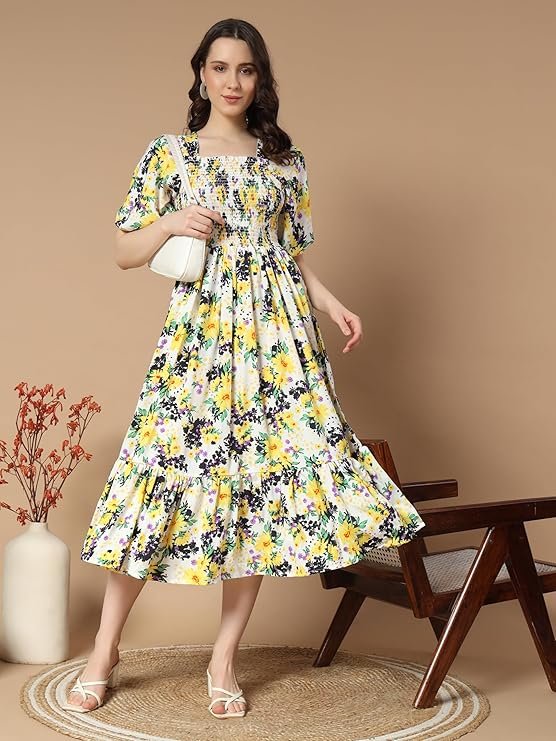 KZULLY Women's Crepe Midi Dress White