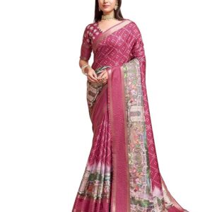 Rekha Maniyar Women's Pure Silk Kalamkari Printed Saree With Unstitched Blouse Pink