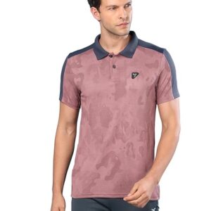 TECHNOSPORT Men's Slim Fit Polyester Sporty Print Athleisure Polo T-Shirt with Half Sleeve, Moisture Wicking and Quick Dry