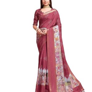 Rekha Maniyar Women's Pure Silk Kalamkari Printed Saree With Unstitched Blouse Gajari