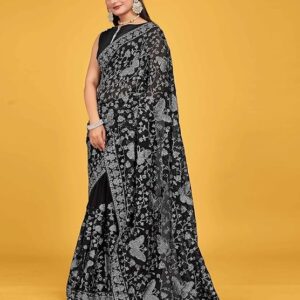 Manohari Most Trendy Embroidery Saree With Unstich Blouse Piece Black
