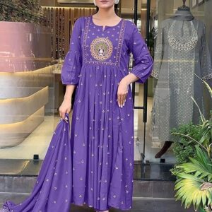 KLOSIA Women Rayon Printed Anarkali Kurta Set with Dupatta Purple