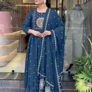 KLOSIA Women Rayon Printed Anarkali Kurta Set with Dupatta Morepeach