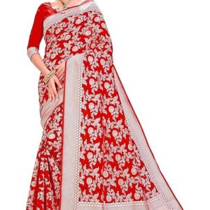 Glory Sarees Women's Banarasi Artificial Silk Saree With Blouse Piece Red