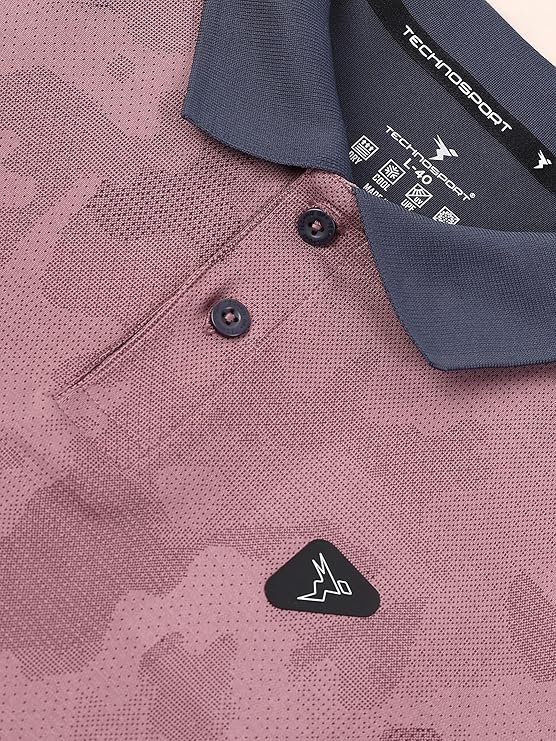 TECHNOSPORT Men's Slim Fit Polyester Sporty Print Athleisure Polo T-Shirt with Half Sleeve, Moisture Wicking and Quick Dry - Image 3