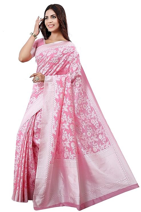 Glory Sarees Women's Banarasi Artificial Silk Saree With Blouse Piece Pink - Image 2