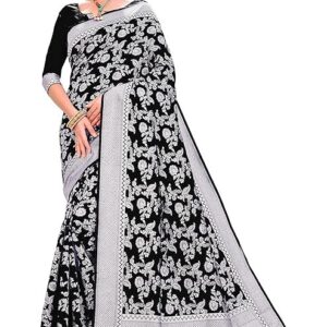 Glory Sarees Women's Banarasi Artificial Silk Saree With Blouse Piece Black